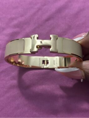 Hermes Gold and Cream Enamel H Bracelet